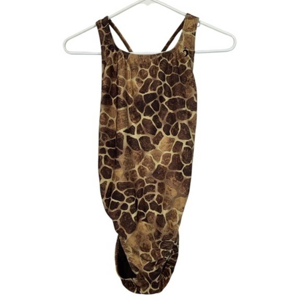 Illusions Brown Tan Animal Print Training Swimsuit Size 36/8 NWT #VEG-0050